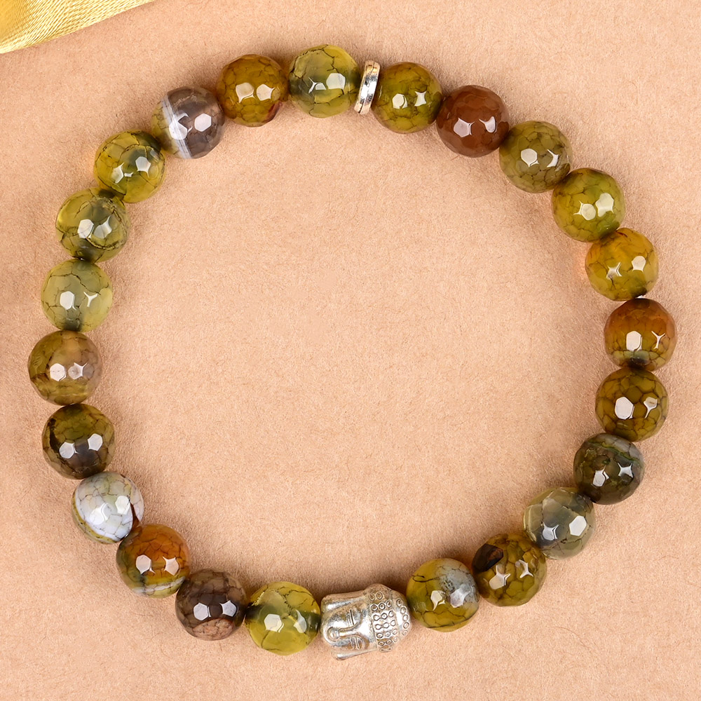 Yellow Jasper Faceted Beads Buddha Charm Bracelet