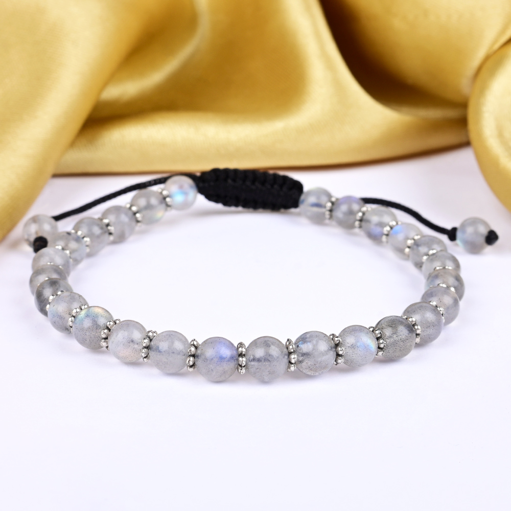 Labradorite Silver Chakri Bracelet - 6 mm