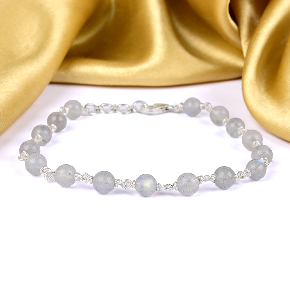 Labradorite 925 Silver Wire Bracelet - 6 mm