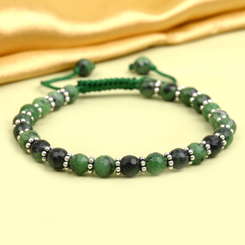 Ruby Zoisite Faceted 925 Silver Chakri Bracelet