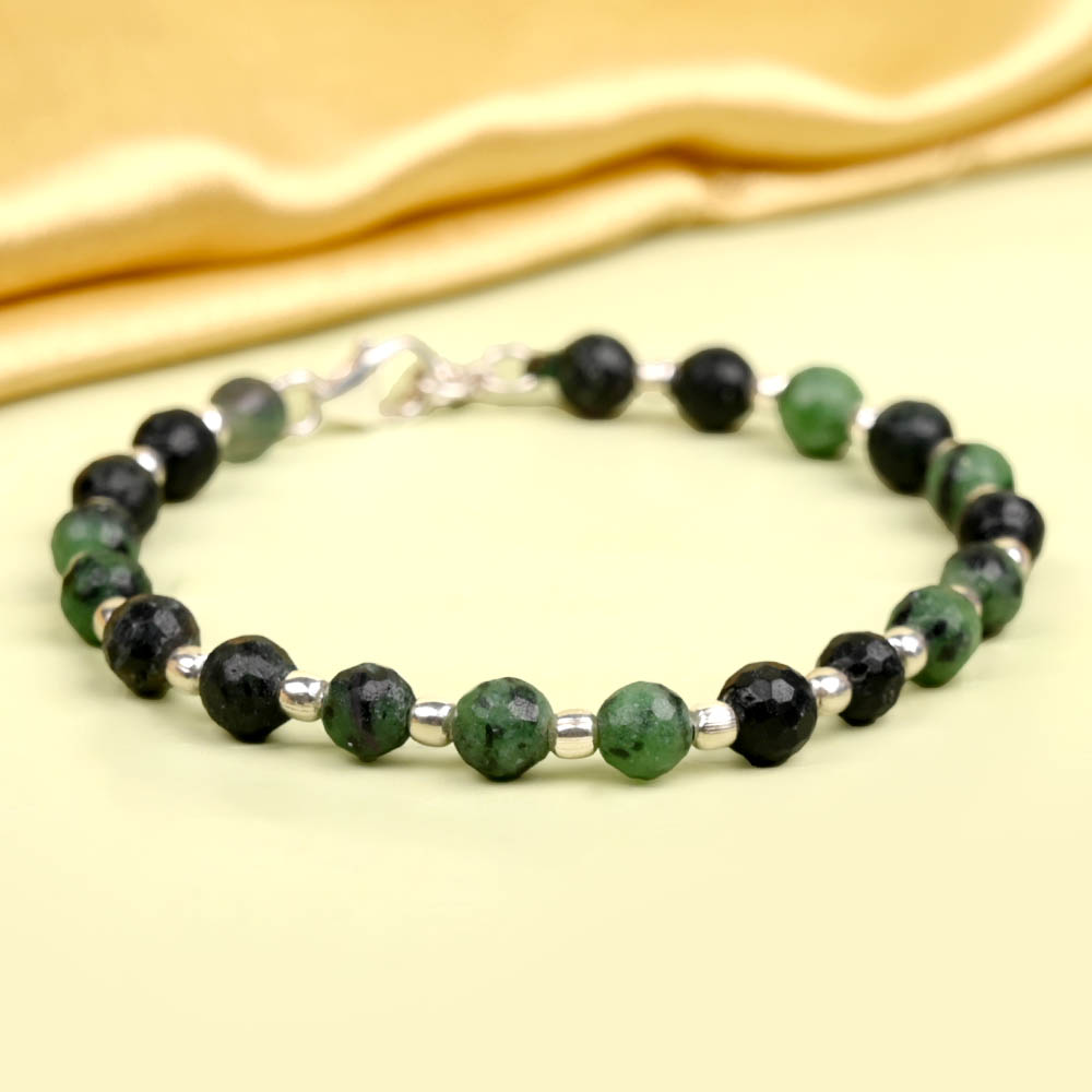 Ruby Zoisite Faceted 925 Silver Balls Bracelet