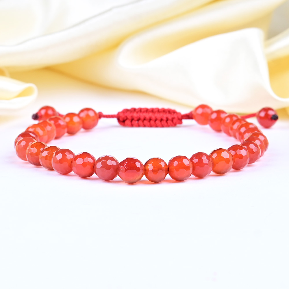 Faceted Red Carnelian Adjustable Thread Bracelet - 6 mm