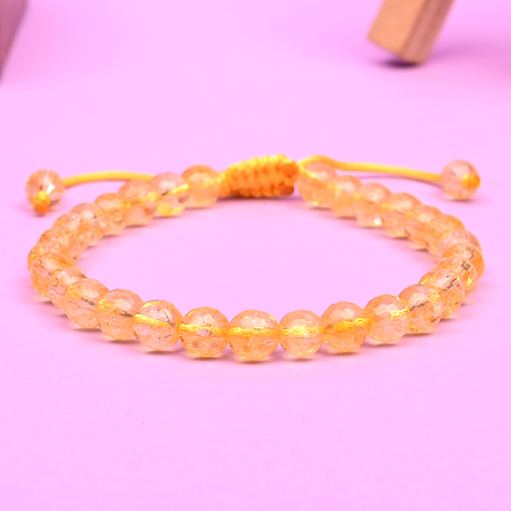 Yellow Citrine Faceted Adjustable Bracelet - 6 mm