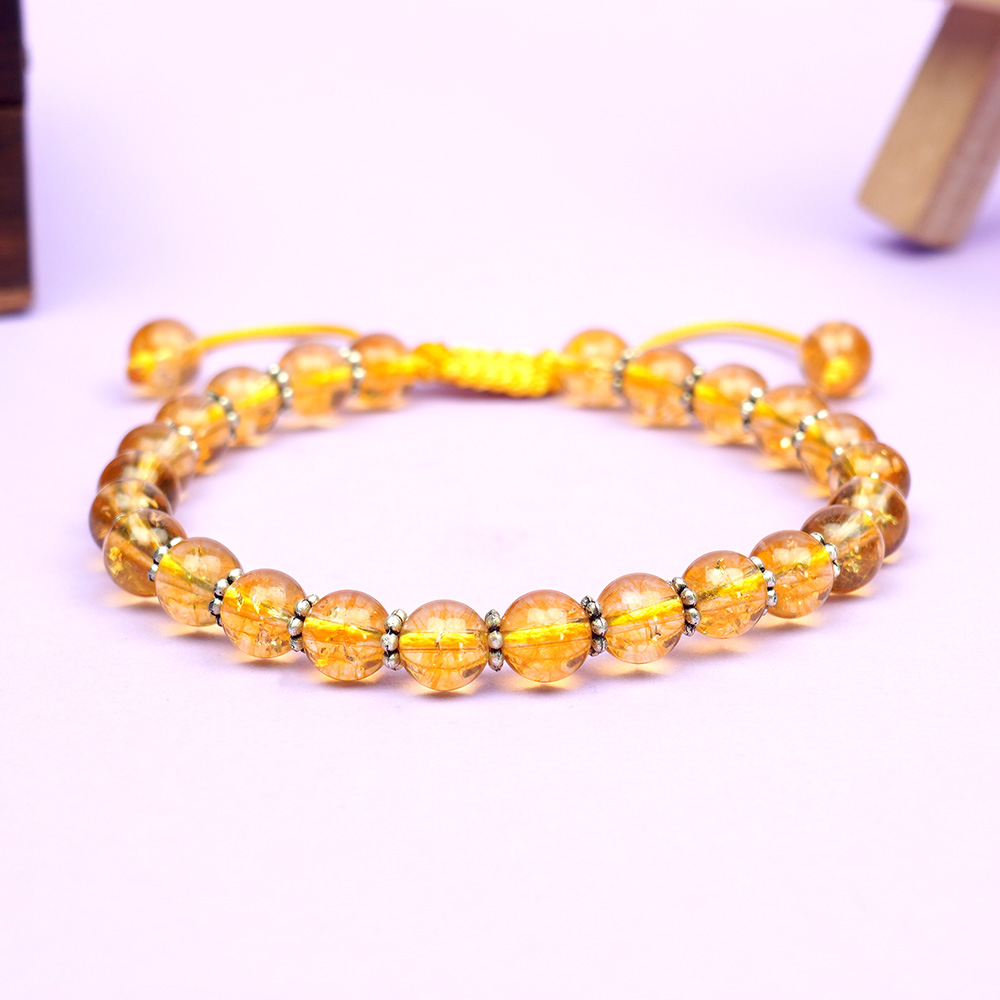 Yellow Citrine German Silver Chakri Adjustable Bracelet - 6 mm