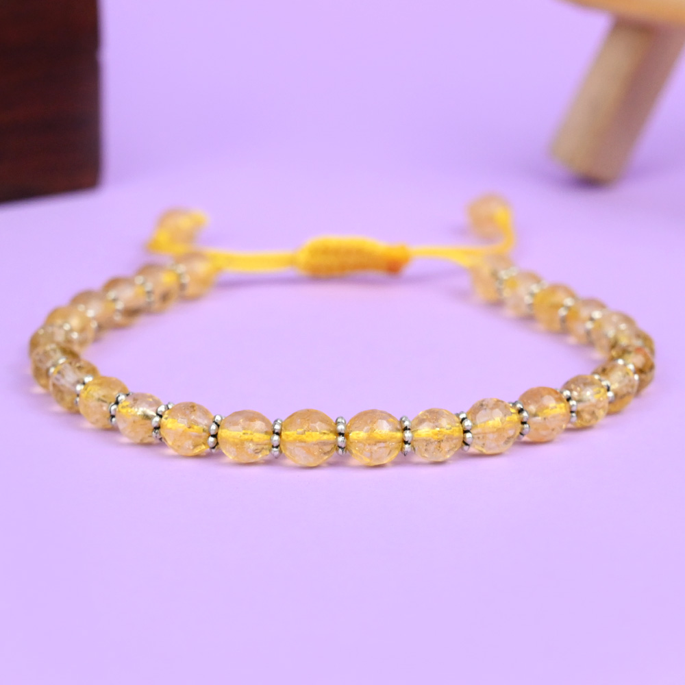Yellow Citrine Faceted German Silver Chakri Adjustable Bracelet - 6 mm