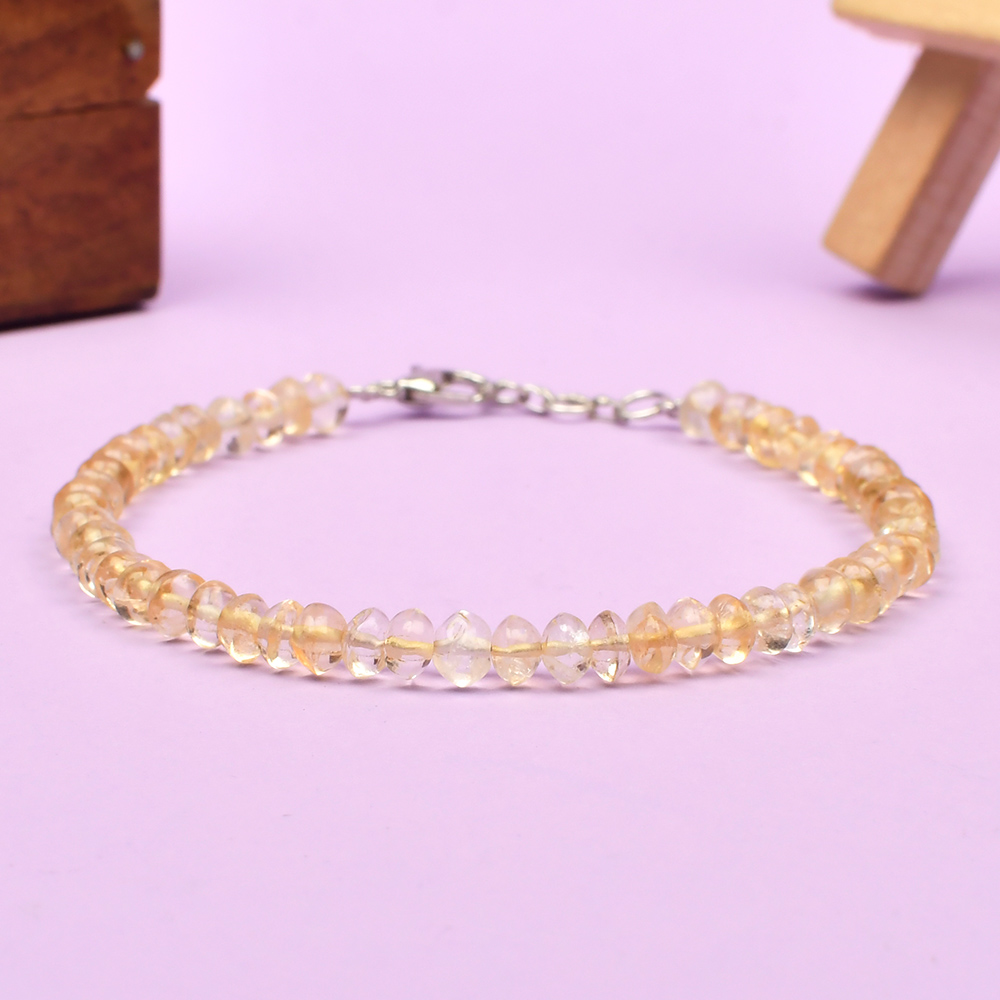Yellow Citrine Button Beads Bracelet - 4 mm