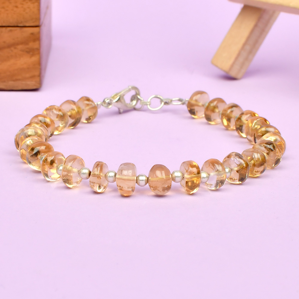 Yellow Citrine Button Beads German Silver Balls Bracelet - 8 mm