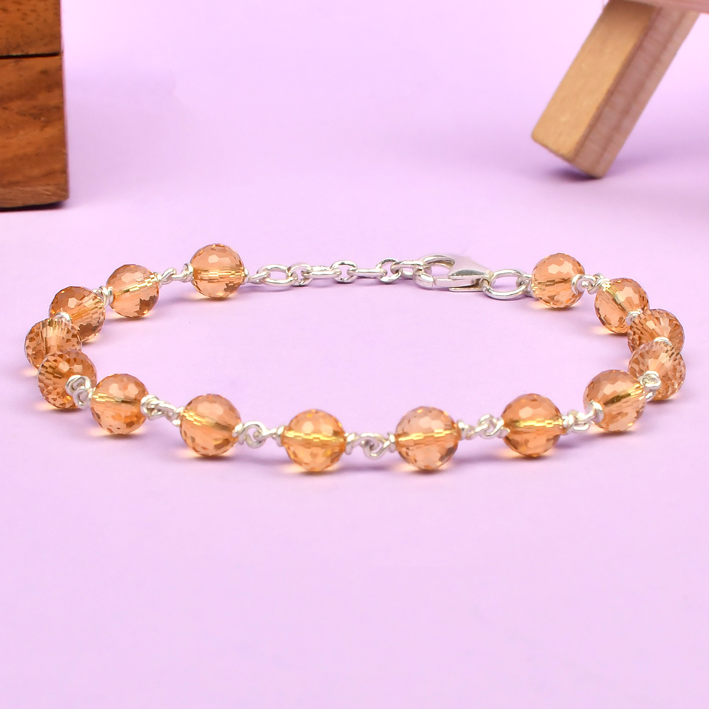 Yellow Citrine Faceted 925 Silver Wire Bracelet - 6 mm