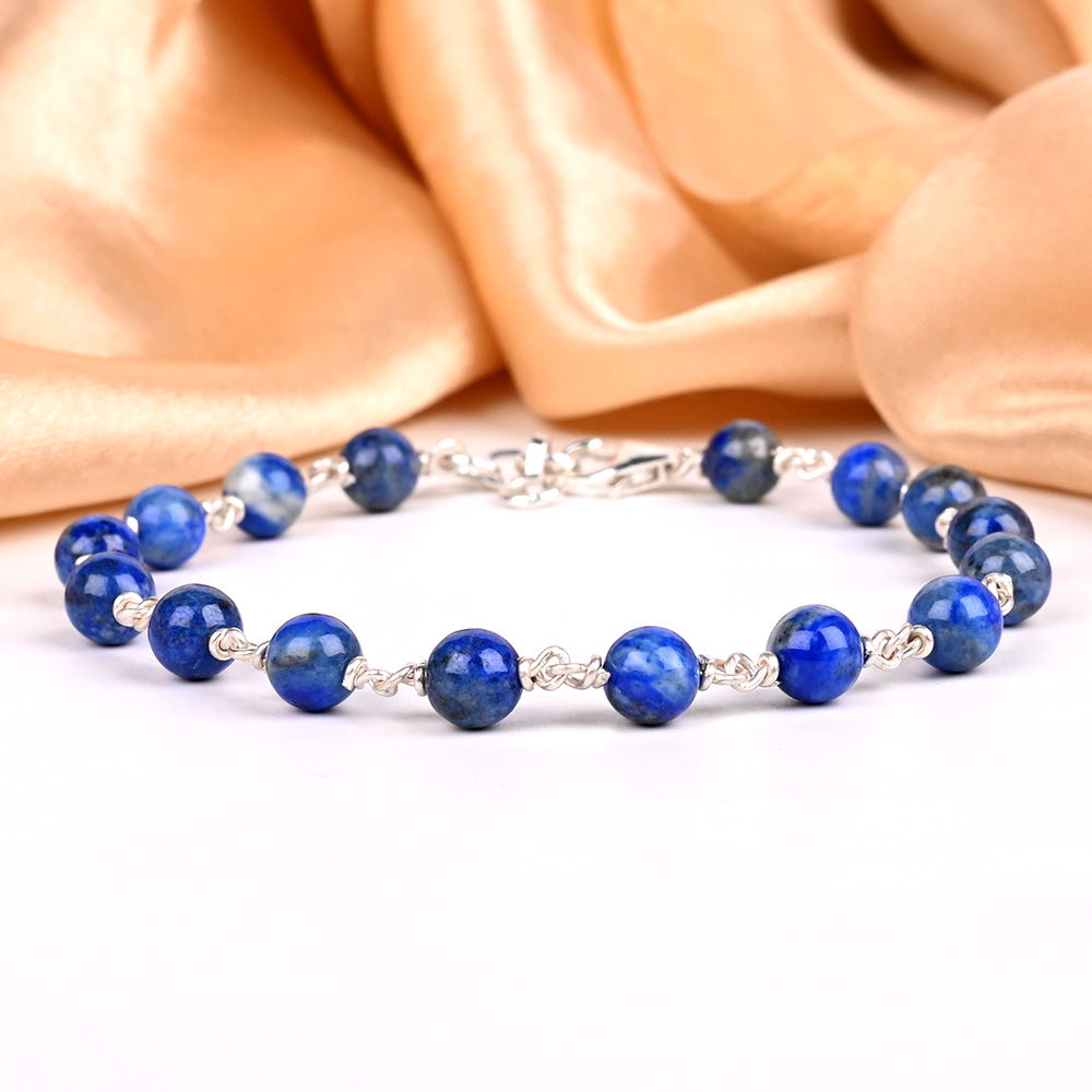 Lapis Lazili 925 Silver Wire Bracelet - 6 mm