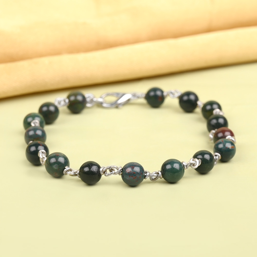 Bloodstone 925 Silver Wire Bracelet - 6 mm