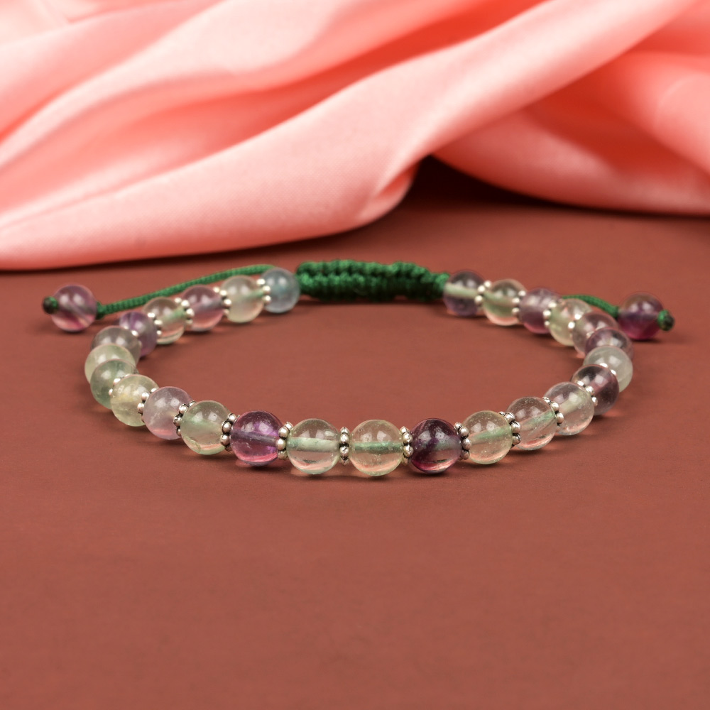 Natural Fluorite German Silver Chakri Bracelet - 6 mm