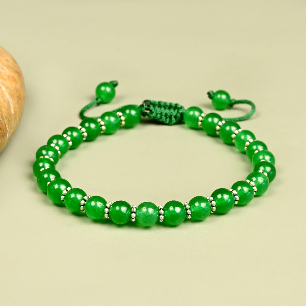 Green Onyx German Silver Chakri Adjustable Bracelet - 6 mm