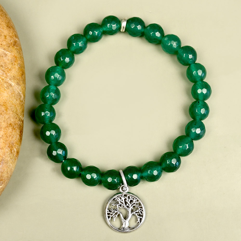 Green Onyx Faceted Tree of Life Bracelet - 8 mm