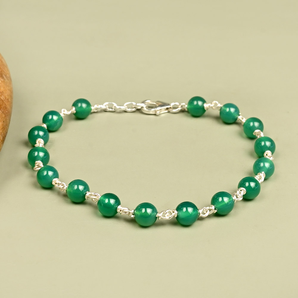 Green Onyx 925 Silver Wire Bracelet - 6 mm