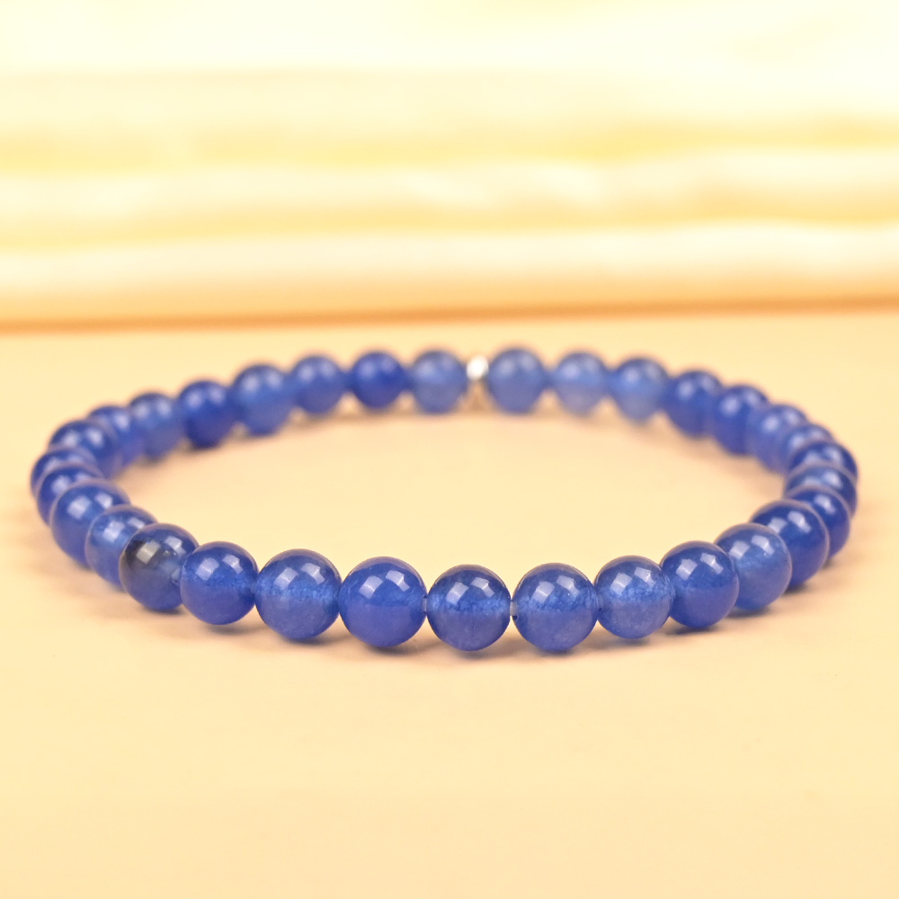 Natural Blue Jade Bracelet - 6 mm