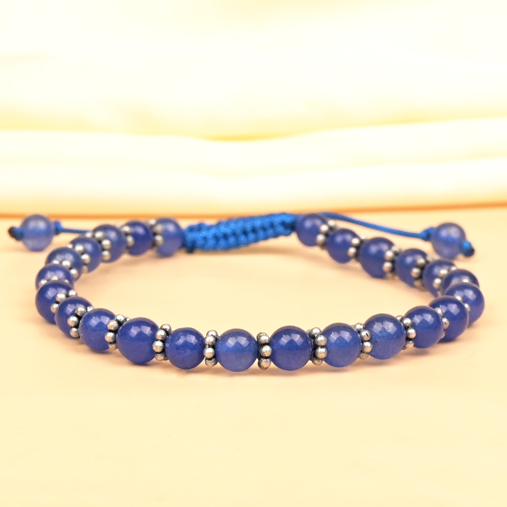 Blue Jade German Silver Chakri Bracelet - 6 mm