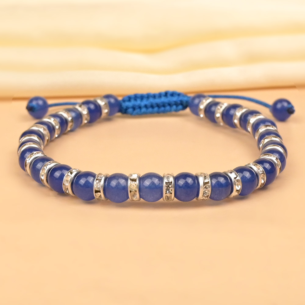 Blue Jade German Silver Diamond Chakri Bracelet - 6 mm