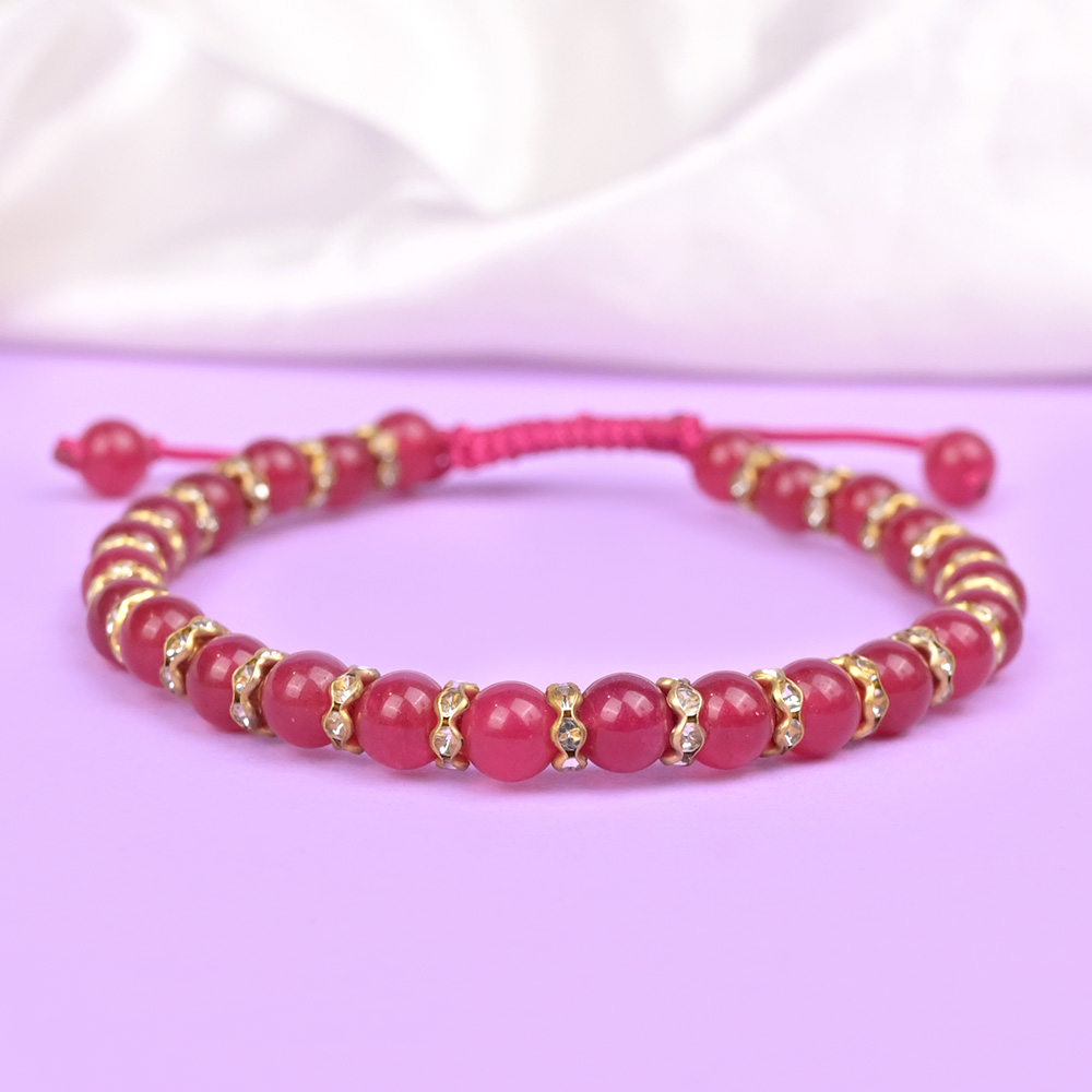 Pink Jade German Silver Diamond Chakri Bracelet - 6 mm
