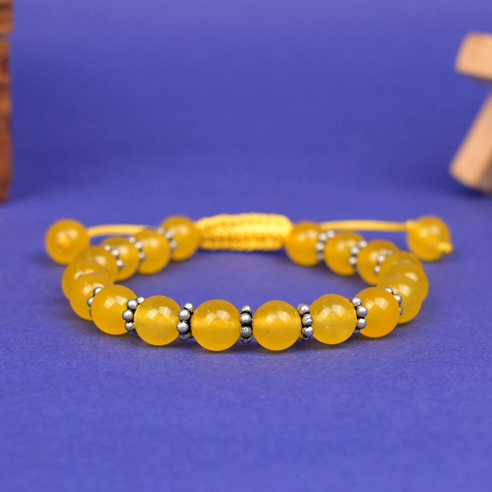 Yellow Jade German Silver Chakri Bracelet - 8 mm