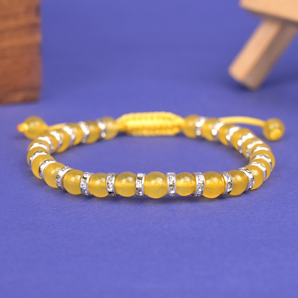 Yellow Jade German Silver Diamond Chakri Bracelet - 6 mm