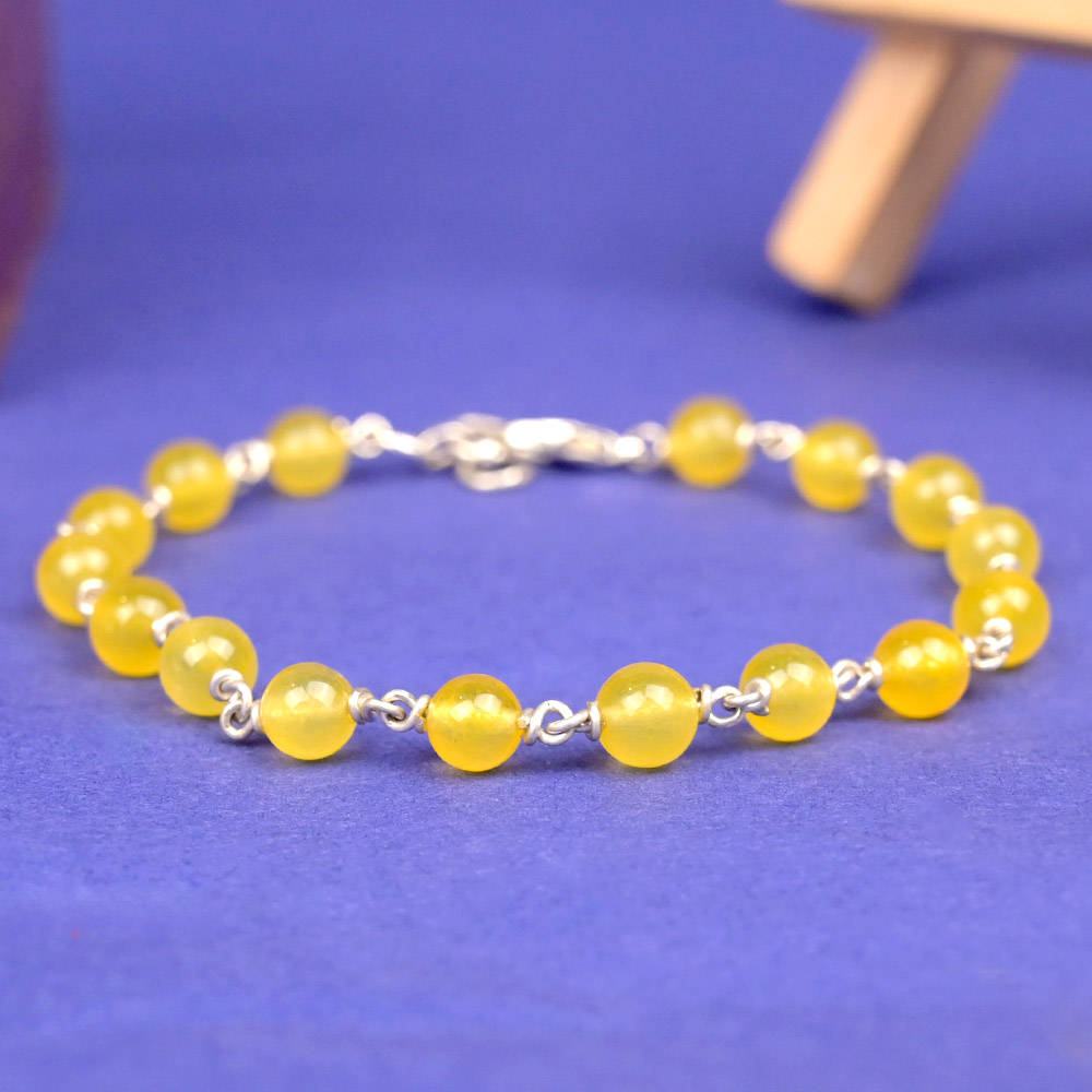 Yellow Jade 925 Silver Wire Bracelet - 6 mm