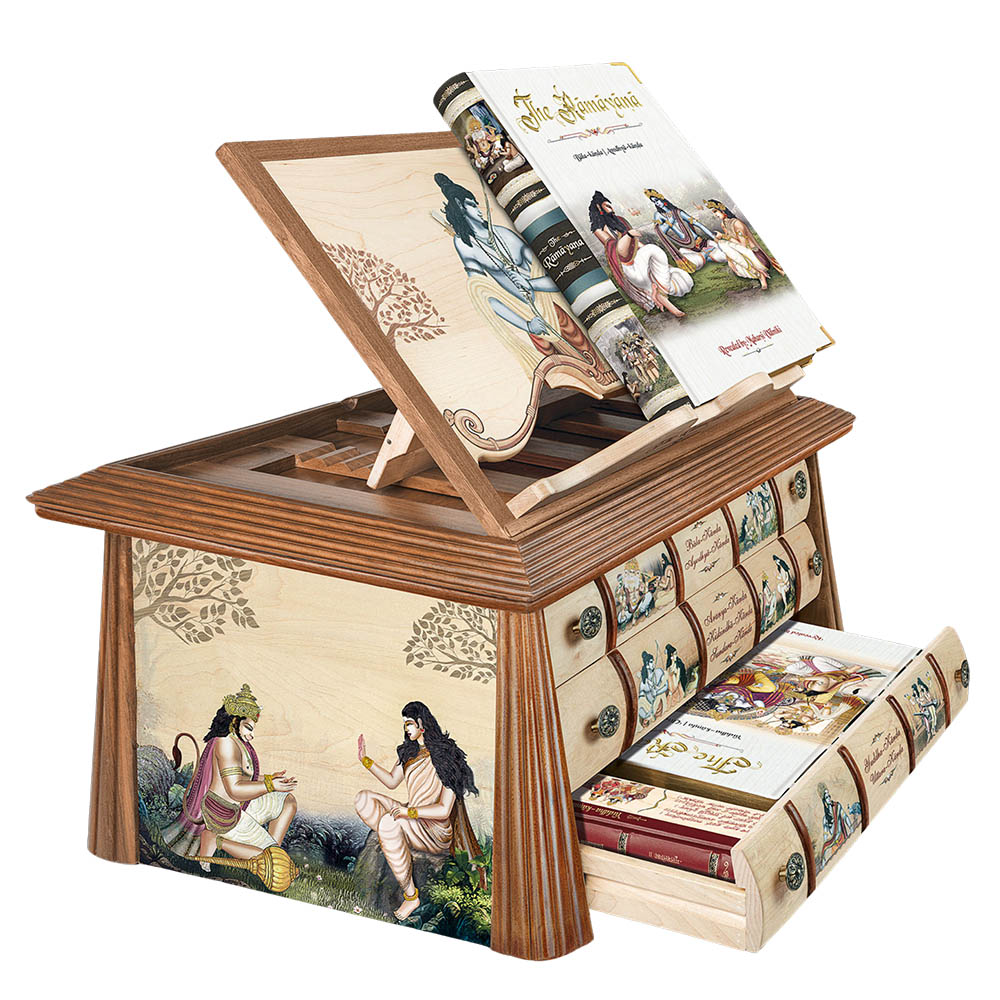 Valmiki’s Ramayana 3 Volume Book Set With Wooden Hut By Vedic Cosmos – English & Hindi – Signature Edition