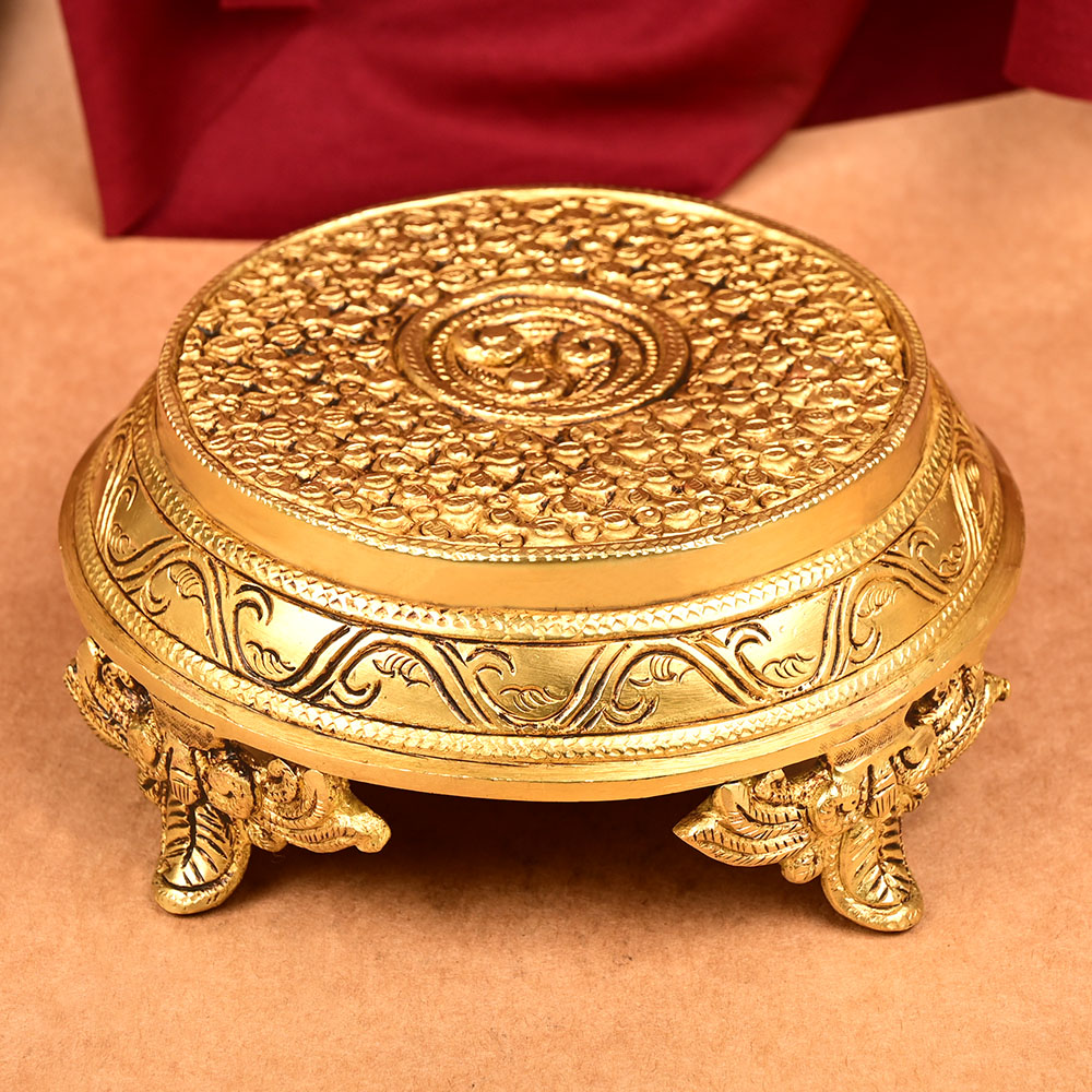 Brass Designer Floral Round Puja Chowki
