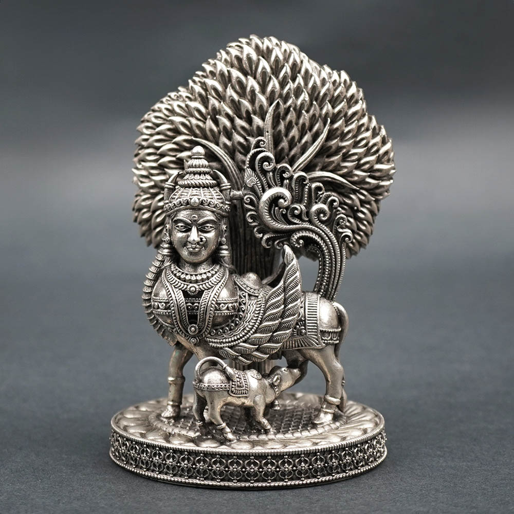 Kamdhenu Cow x Kalpavriksha Tree 925 Silver Idol (Oxidized)