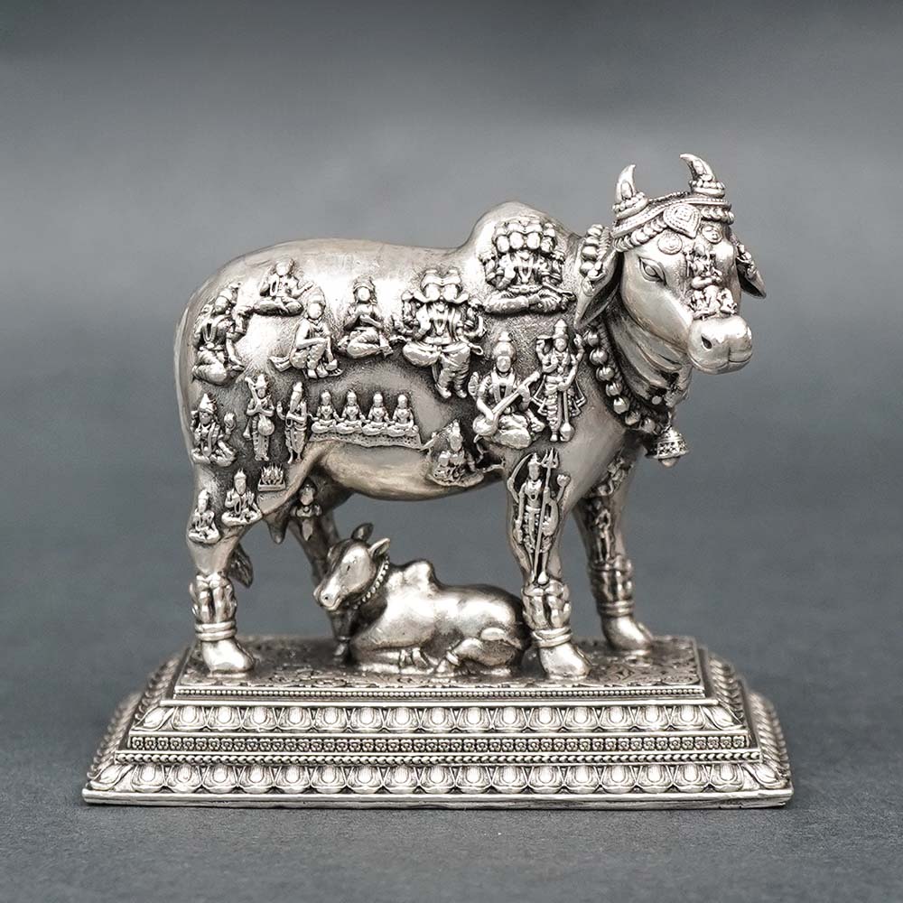 Kamdhenu Cow x 33 Koti Gods 925 Silver Idol (Oxidized)
