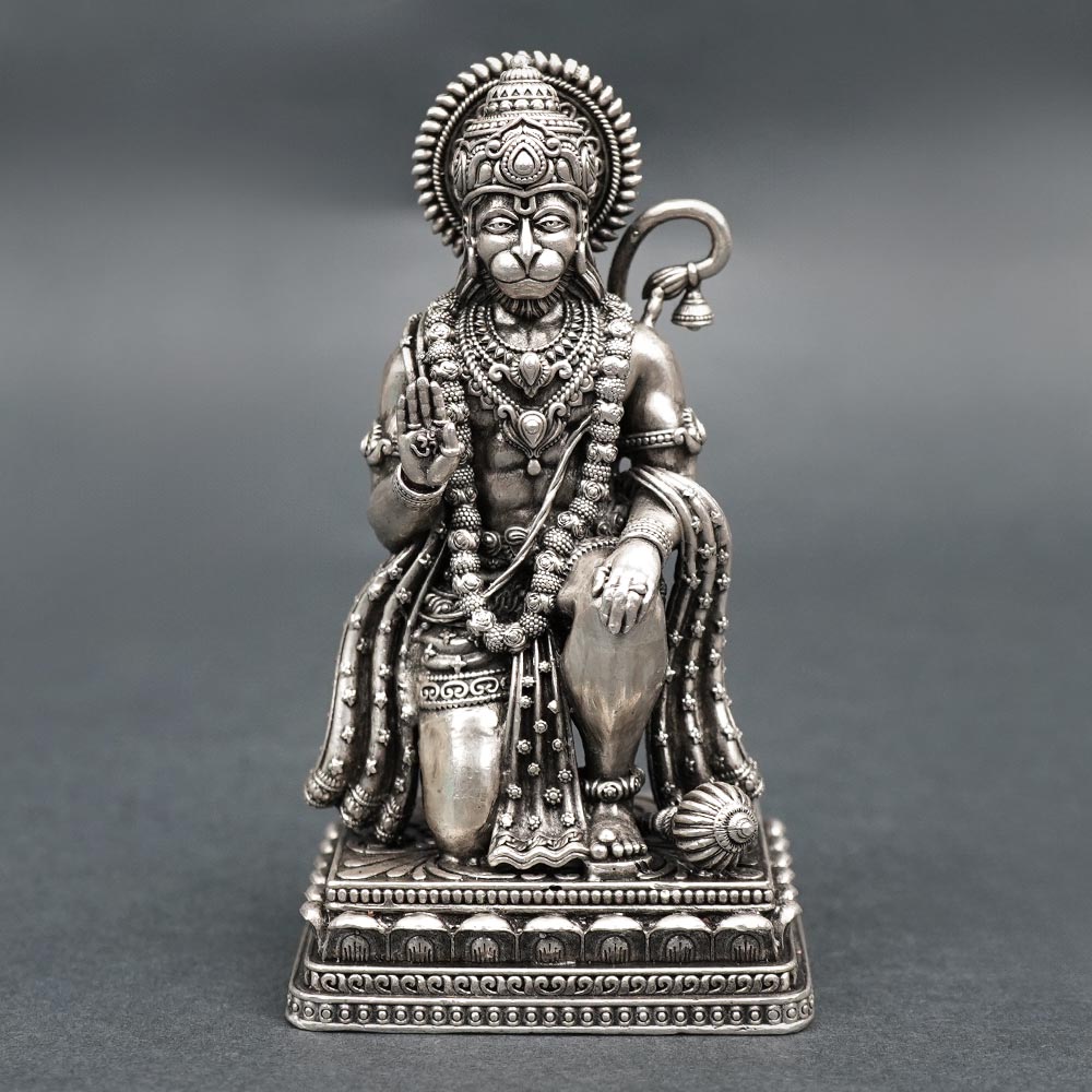 Blessing Hanuman 925 Silver Idol (Oxidized)
