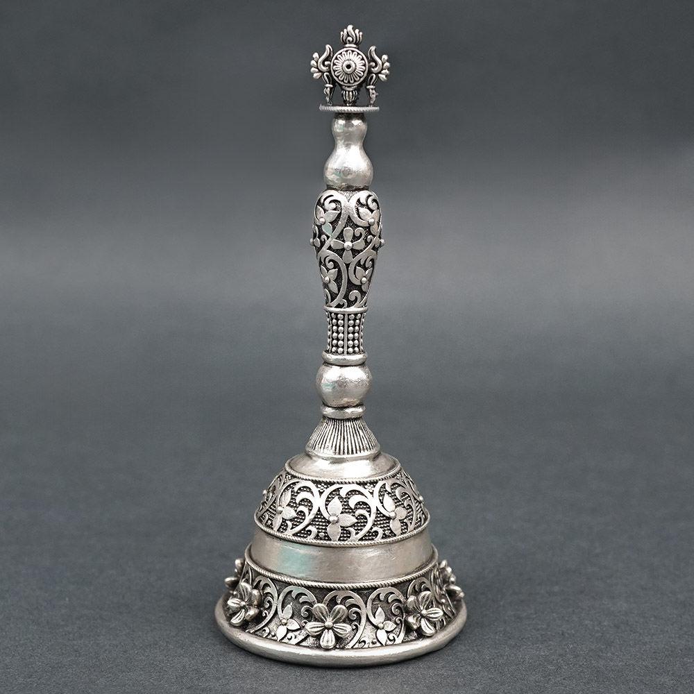 Shankh Chakra 925 Oxidized Silver Puja Ghanti