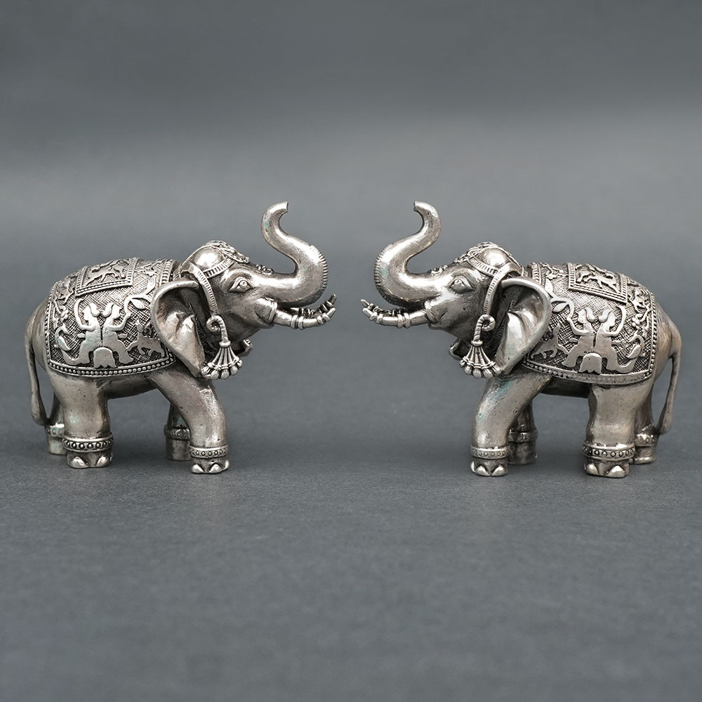 Vastu Elephant 925 Silver Idols Set of 2 (Oxidized)