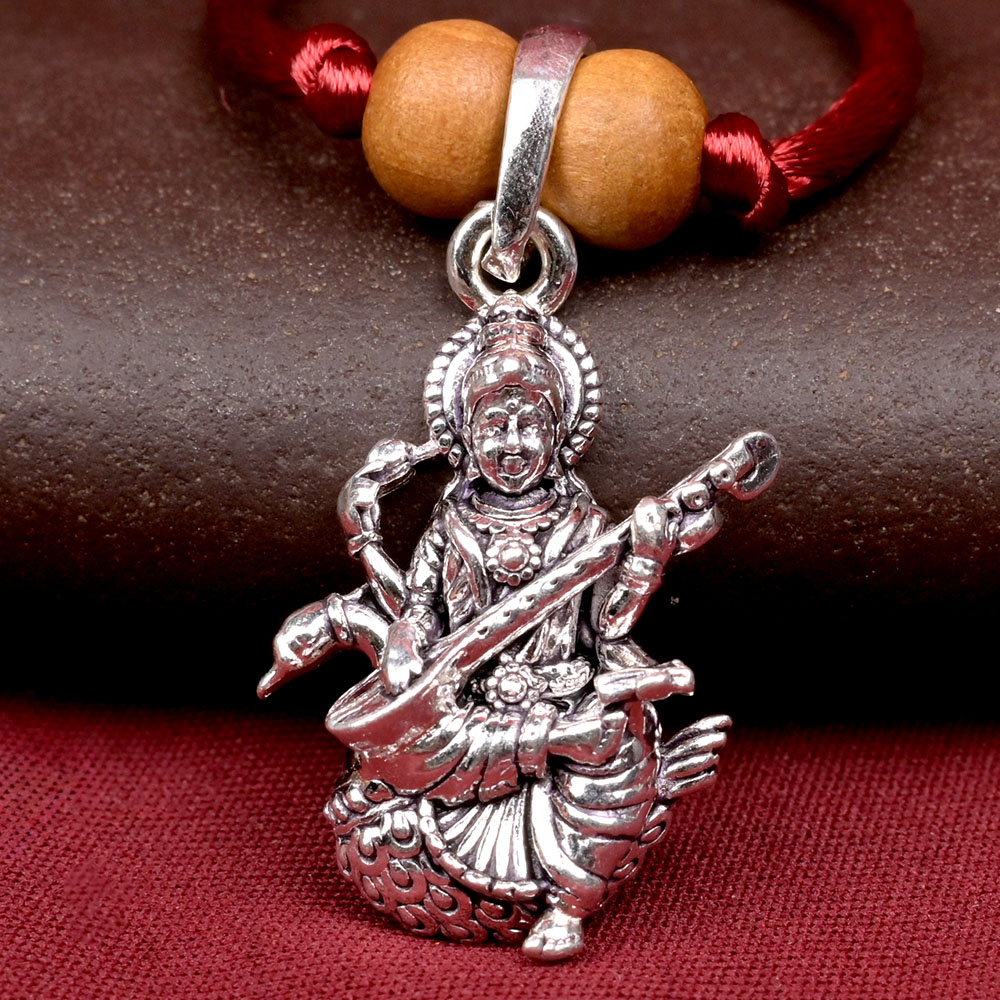 Saraswati on Swan 925 Silver Pendant