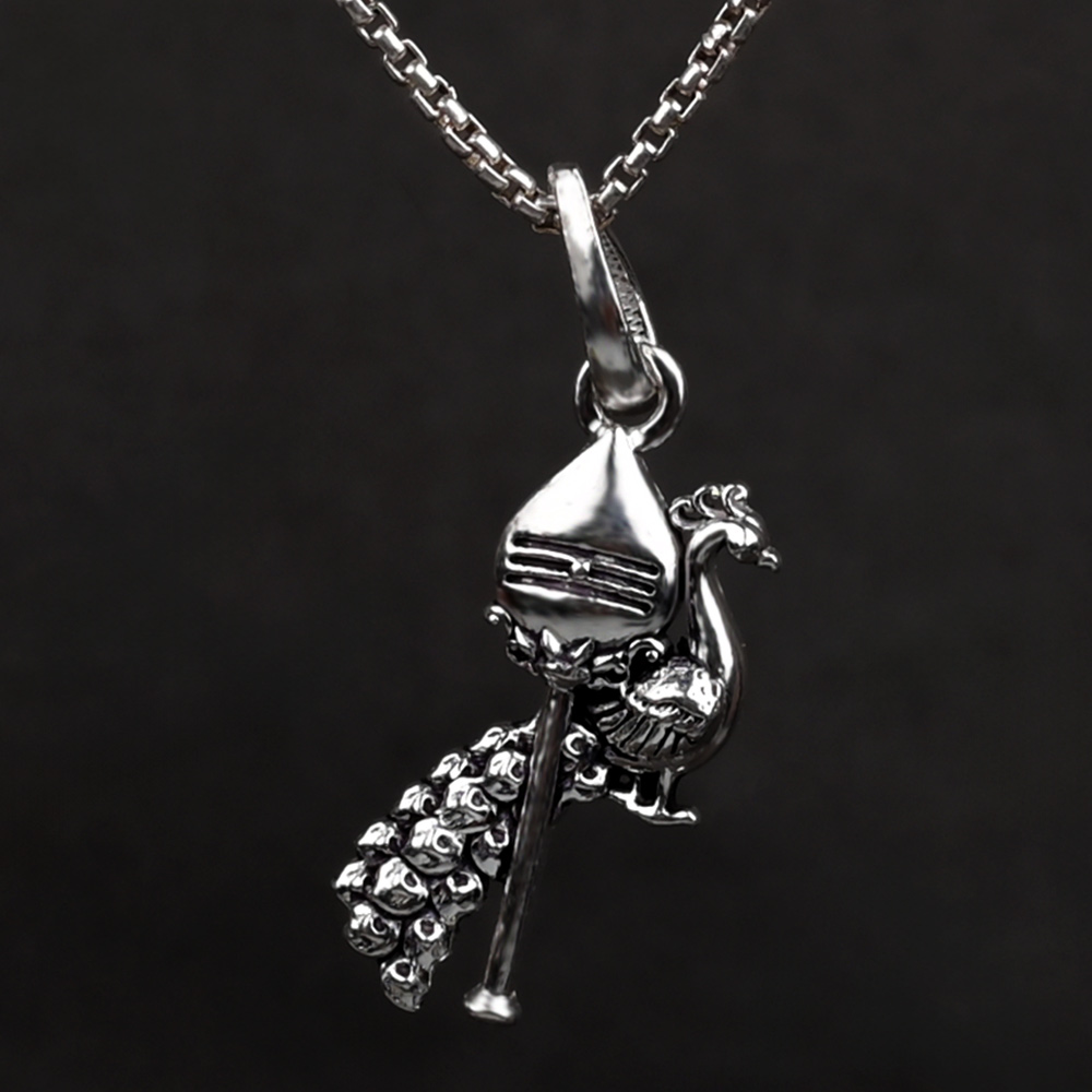 Murugan Vel With Peacock 925 Silver Pendant
