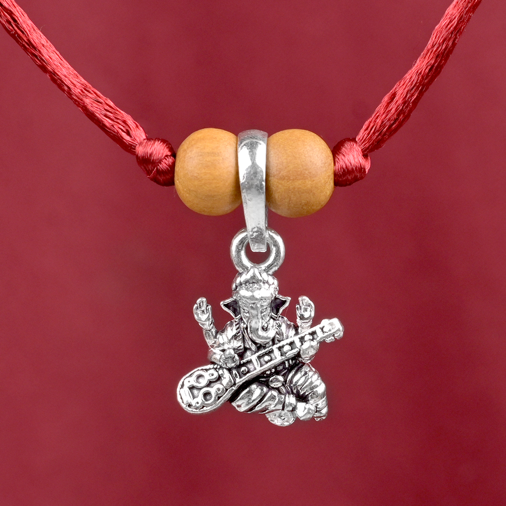 Veena Ganesha 925 Silver Pendant