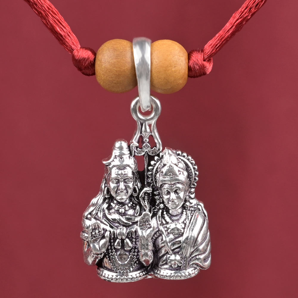Blessing Shiva Parvati 925 Silver Pendant