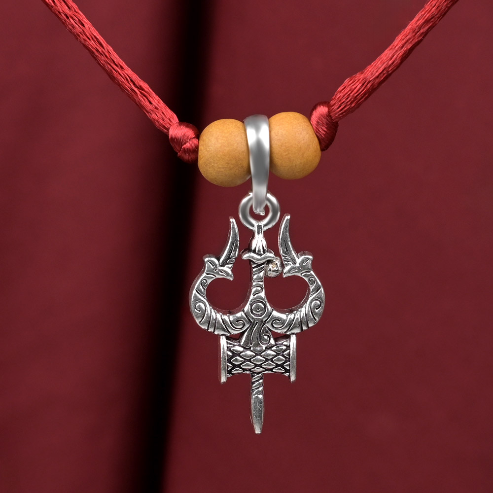 Trishul With Damru 925 Silver Pendant