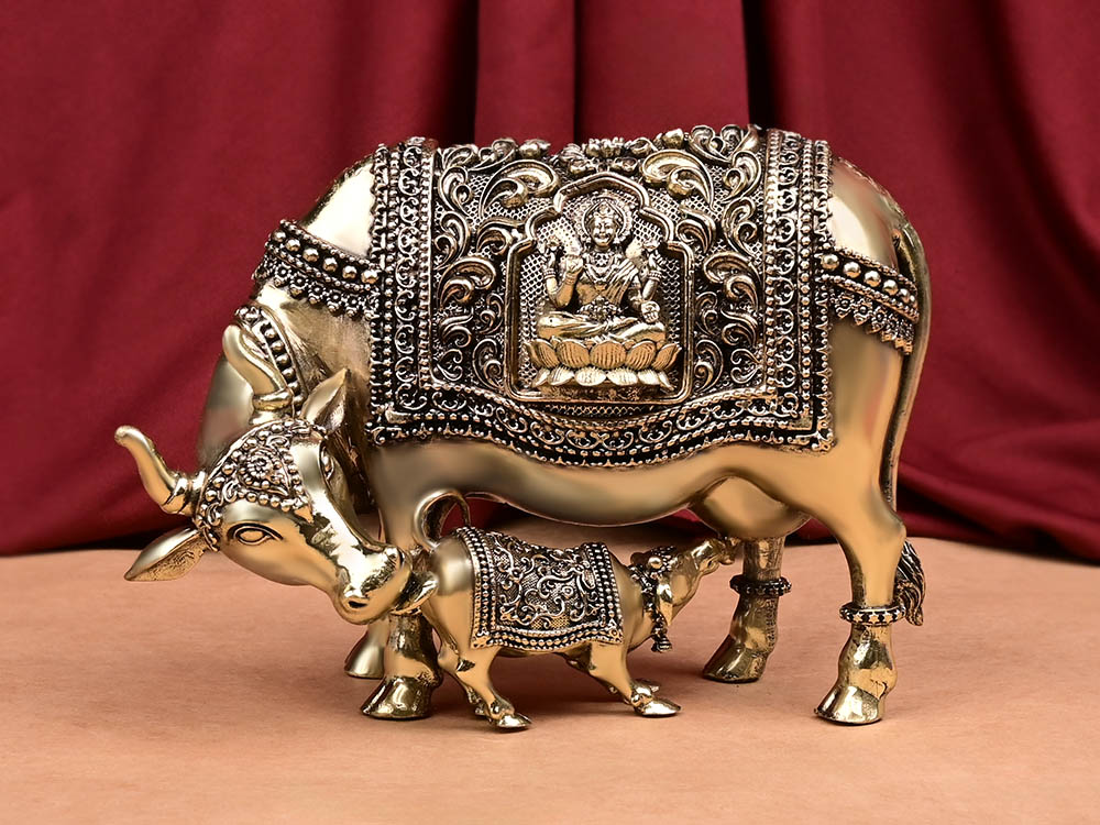 Gaumata With Calf x Ganesh Laxmi Ashtadhatu Idol