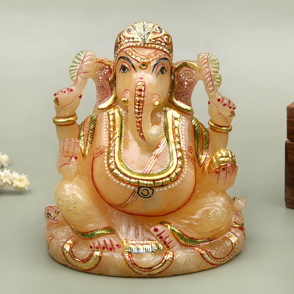 Exotic Yellow Jade Ganesh Idol - 520 gms