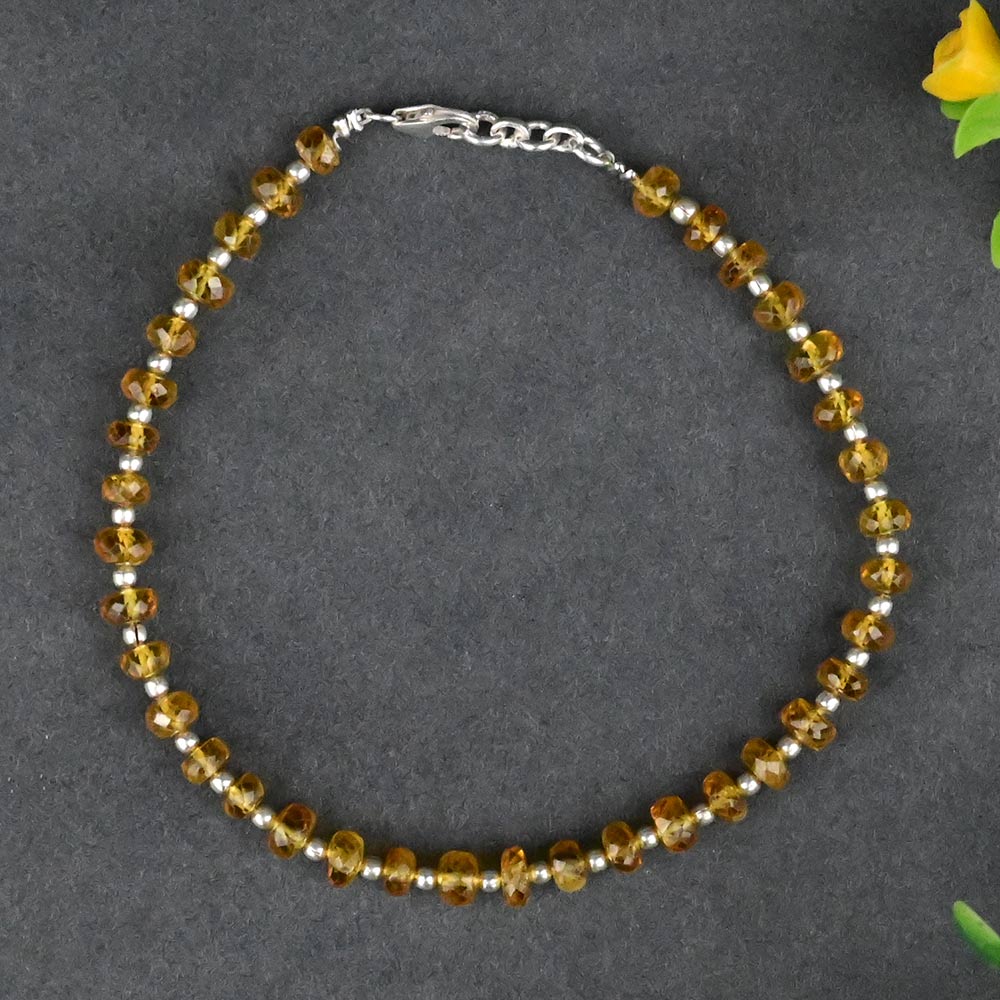 Yellow Sapphire Faceted Silver Balls Bracelet 24.80 Carats