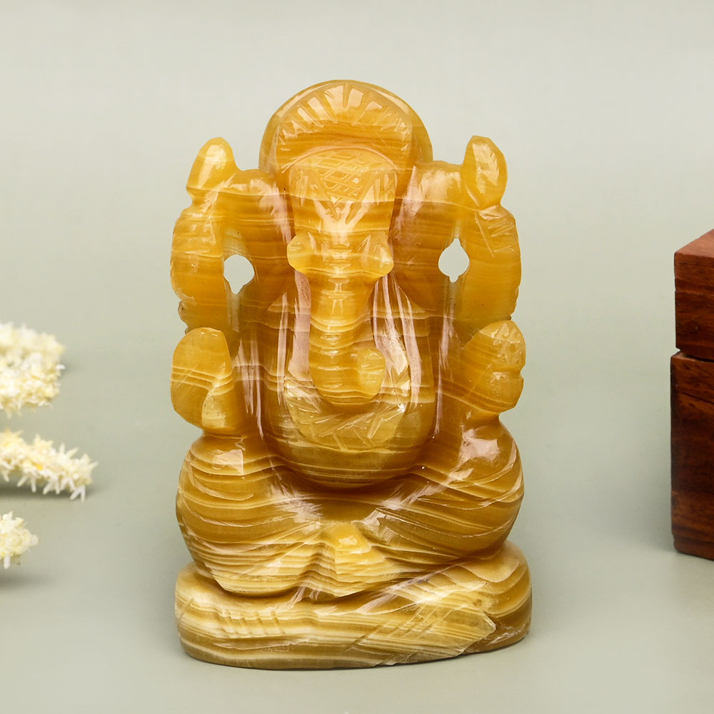Yellow Selenite Ganesha Idol