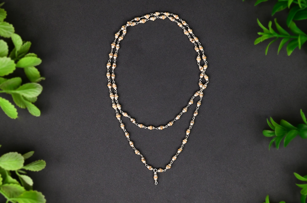 White Tulsi Mala in Silver Conical Caps