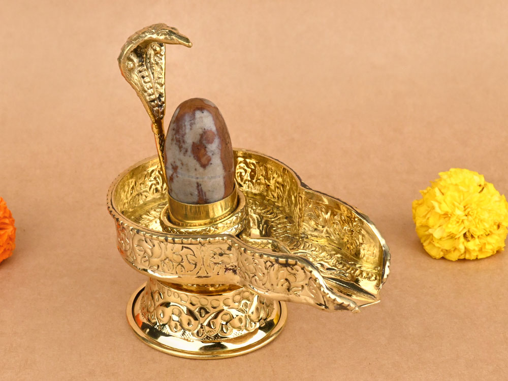 Narmada Lingam in Designer Brass Yoni Base - XXXIV
