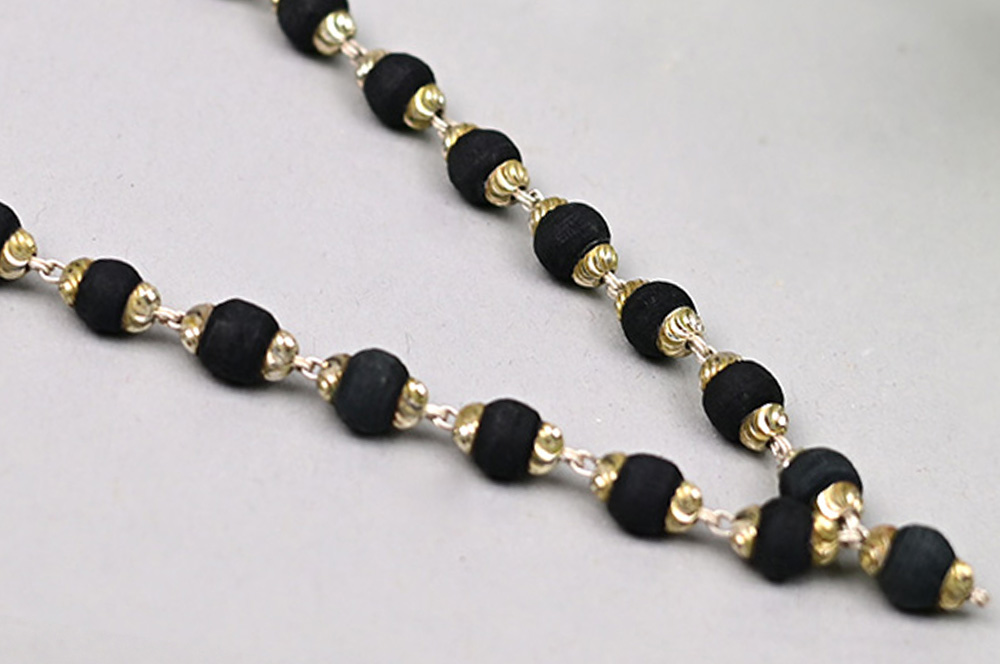 Black Tulsi Mala in Silver Designer Caps