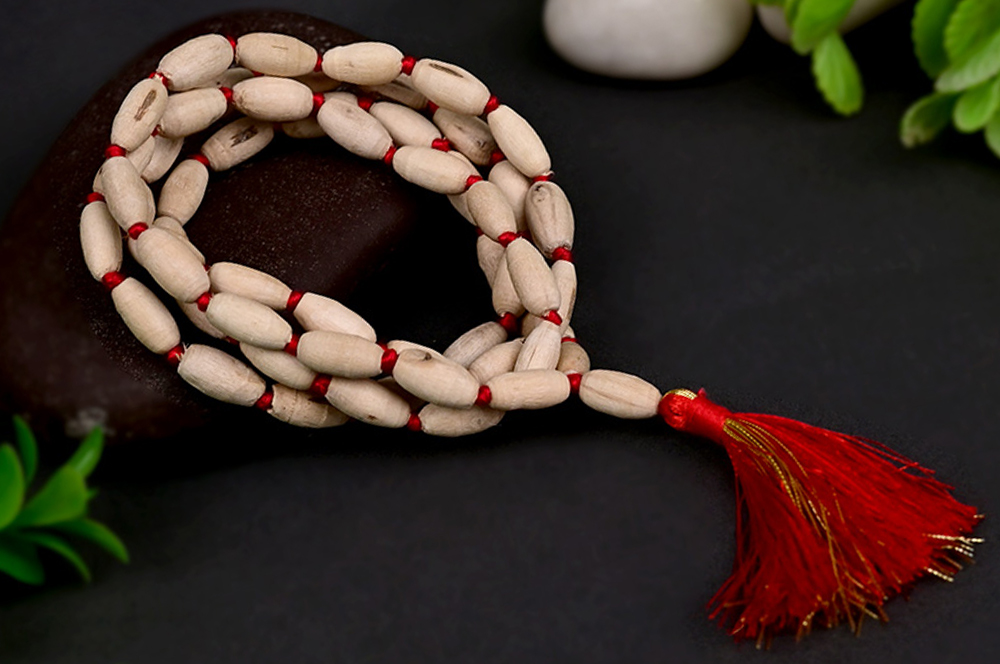 White Tulsi Lingam Shape Beads Mala