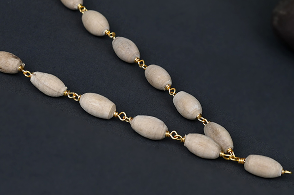 White Tulsi Mala in Brass Gold Plated Wire