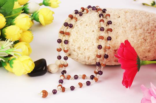 7 mukhi with Amethyst mala in silver caps
