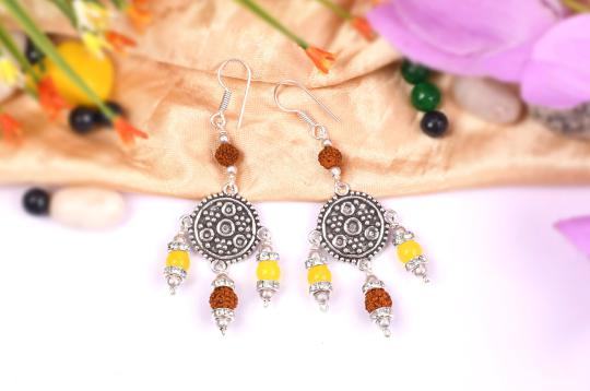 Rudraksha Yellow Jade Earrings