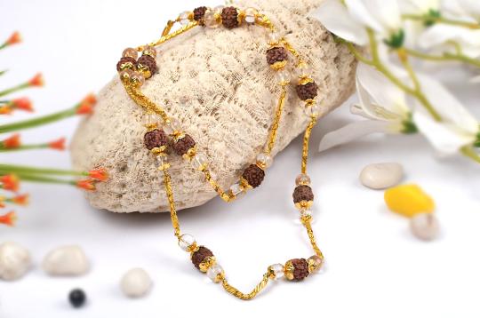 Rudraksha and Crystal Beads in pure gold