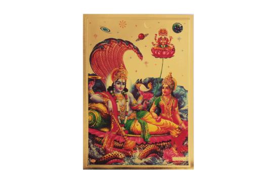 Vishnu Laxmi with Brahma Photo in Golden Sheet - Large